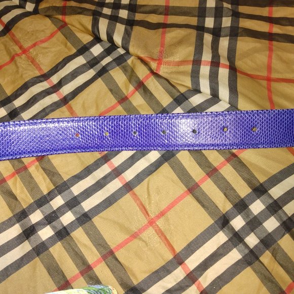 ❤️CARLISLE Blue Reptile Belt with Jeweled Gem Gold Buckle Sz 31-35